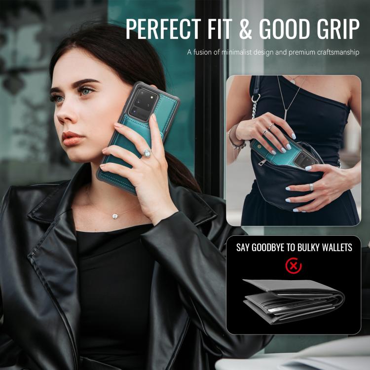 For Samsung Galaxy S20 Ultra 5G JEEHOOD J09 Buckle Card Bag MagSafe Magnetic Style RFID Leather Phone Case