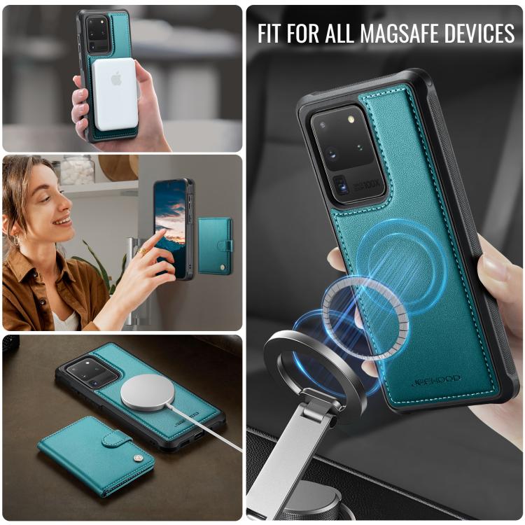 For Samsung Galaxy S20 Ultra 5G JEEHOOD J09 Buckle Card Bag MagSafe Magnetic Style RFID Leather Phone Case