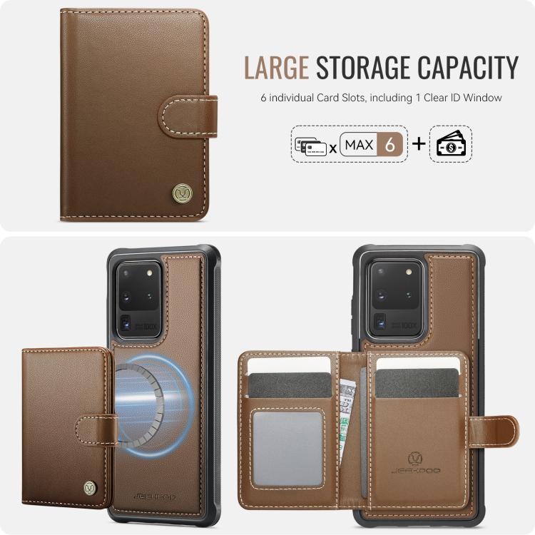For Samsung Galaxy S20 Ultra 5G JEEHOOD J09 Buckle Card Bag MagSafe Magnetic Style RFID Leather Phone Case