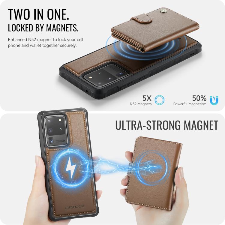 For Samsung Galaxy S20 Ultra 5G JEEHOOD J09 Buckle Card Bag MagSafe Magnetic Style RFID Leather Phone Case