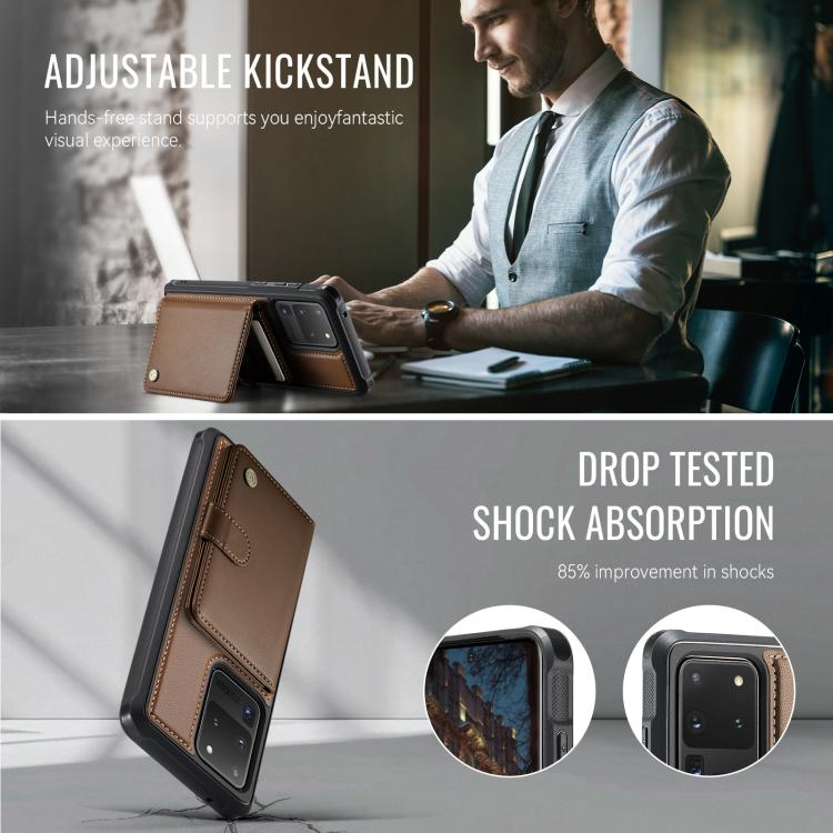 For Samsung Galaxy S20 Ultra 5G JEEHOOD J09 Buckle Card Bag MagSafe Magnetic Style RFID Leather Phone Case