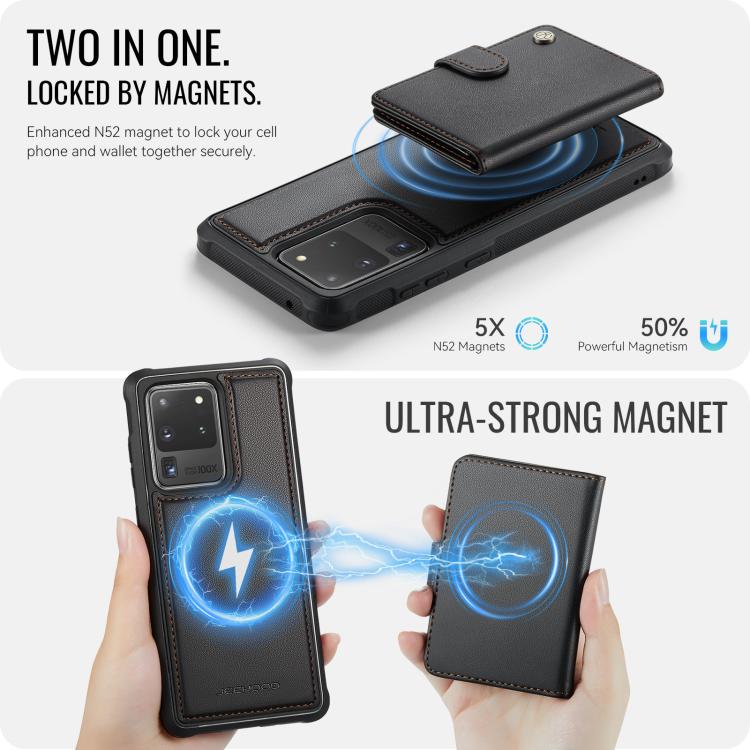For Samsung Galaxy S20 Ultra 5G JEEHOOD J09 Buckle Card Bag MagSafe Magnetic Style RFID Leather Phone Case