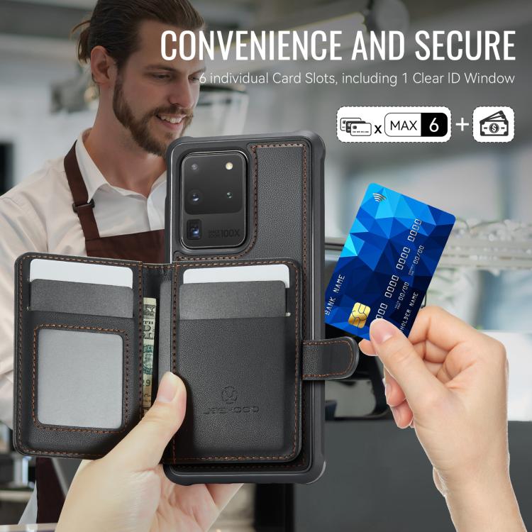 For Samsung Galaxy S20 Ultra 5G JEEHOOD J09 Buckle Card Bag MagSafe Magnetic Style RFID Leather Phone Case