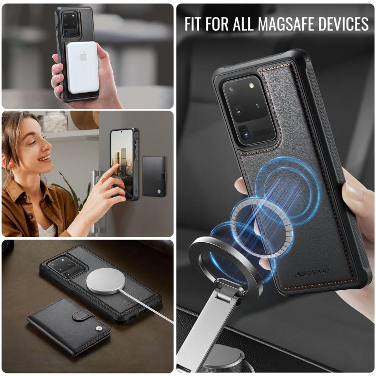 For Samsung Galaxy S20 Ultra 5G JEEHOOD J09 Buckle Card Bag MagSafe Magnetic Style RFID Leather Phone Case