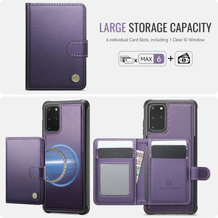 For Samsung Galaxy S20+ JEEHOOD J09 Buckle Card Bag MagSafe Magnetic Style RFID Leather Phone Case