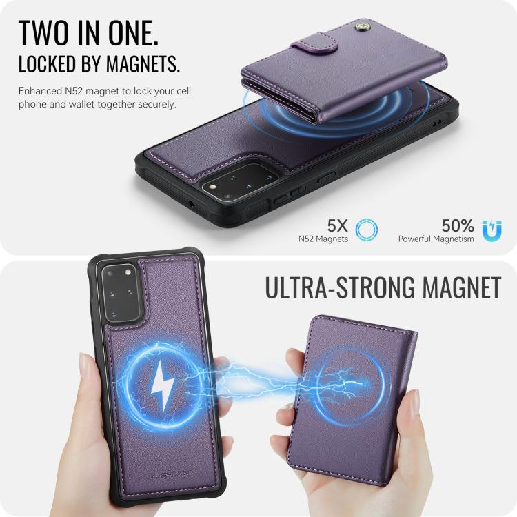 For Samsung Galaxy S20+ JEEHOOD J09 Buckle Card Bag MagSafe Magnetic Style RFID Leather Phone Case