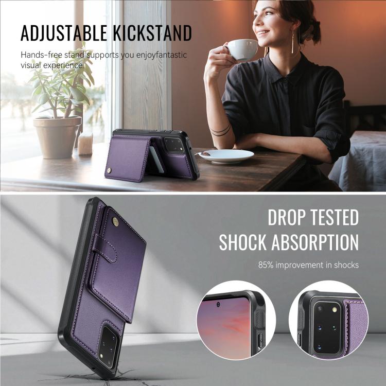 For Samsung Galaxy S20+ JEEHOOD J09 Buckle Card Bag MagSafe Magnetic Style RFID Leather Phone Case