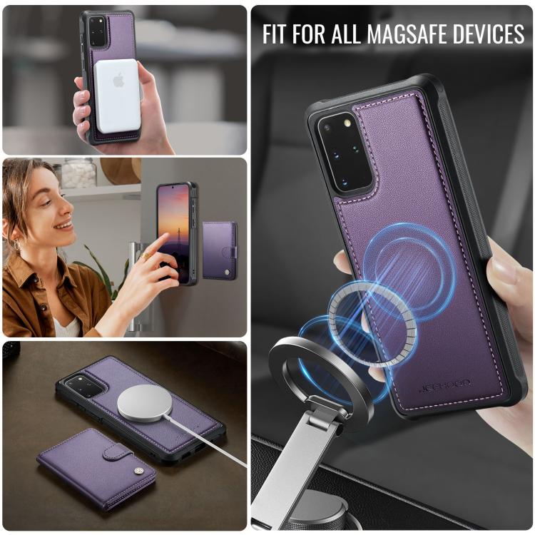 For Samsung Galaxy S20+ JEEHOOD J09 Buckle Card Bag MagSafe Magnetic Style RFID Leather Phone Case