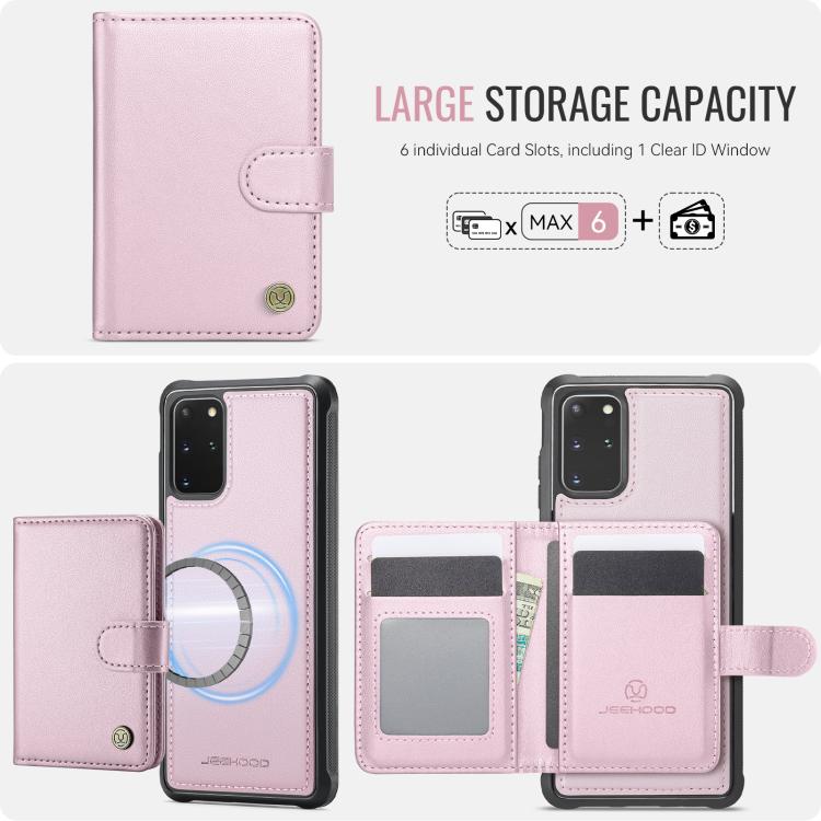 For Samsung Galaxy S20+ JEEHOOD J09 Buckle Card Bag MagSafe Magnetic Style RFID Leather Phone Case