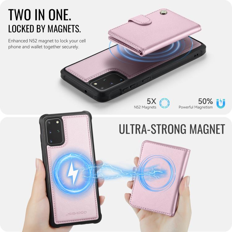 For Samsung Galaxy S20+ JEEHOOD J09 Buckle Card Bag MagSafe Magnetic Style RFID Leather Phone Case