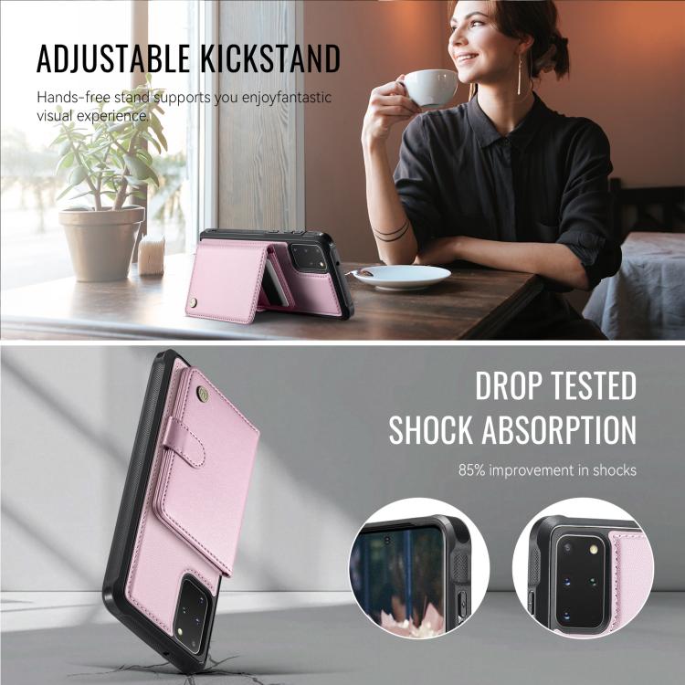 For Samsung Galaxy S20+ JEEHOOD J09 Buckle Card Bag MagSafe Magnetic Style RFID Leather Phone Case