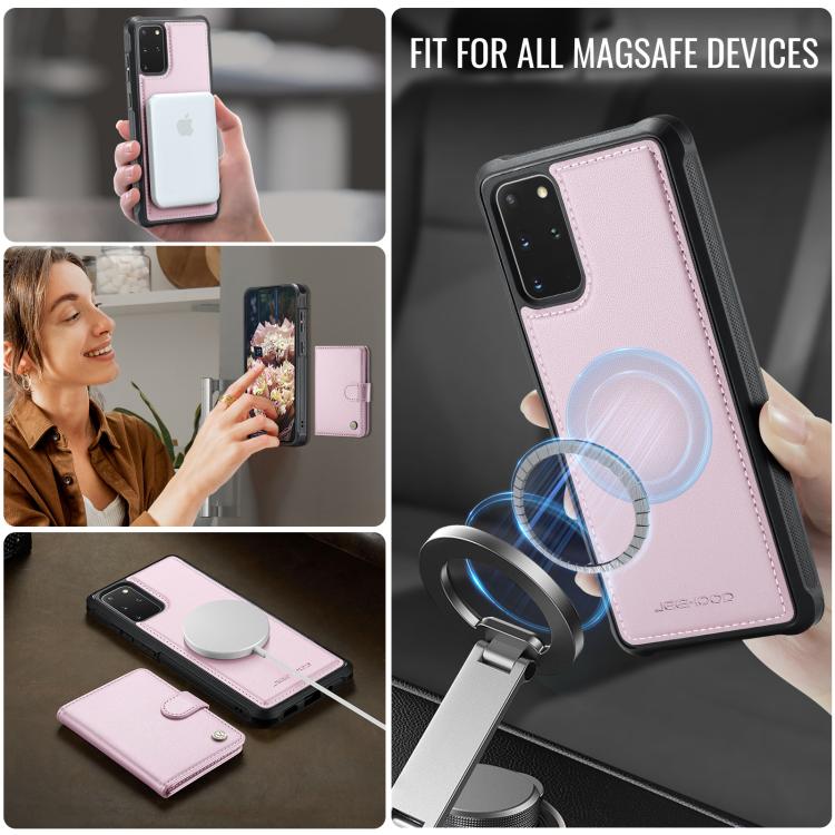 For Samsung Galaxy S20+ JEEHOOD J09 Buckle Card Bag MagSafe Magnetic Style RFID Leather Phone Case
