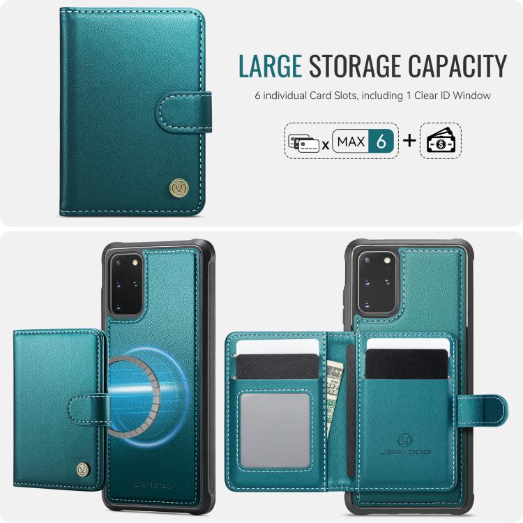 For Samsung Galaxy S20+ JEEHOOD J09 Buckle Card Bag MagSafe Magnetic Style RFID Leather Phone Case