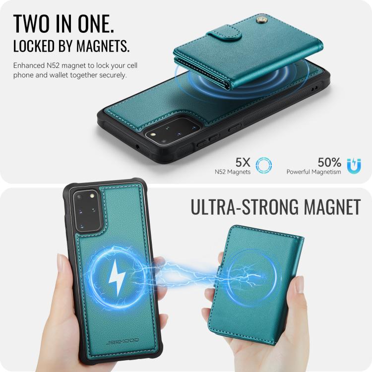 For Samsung Galaxy S20+ JEEHOOD J09 Buckle Card Bag MagSafe Magnetic Style RFID Leather Phone Case
