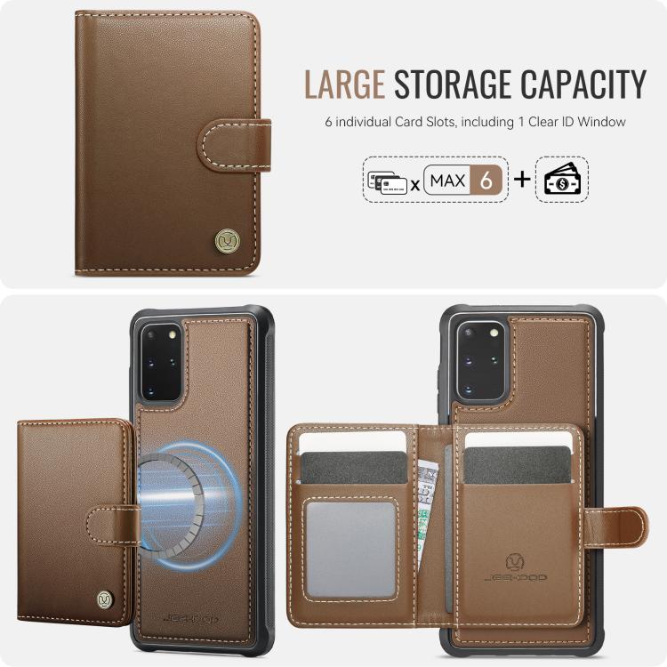 For Samsung Galaxy S20+ JEEHOOD J09 Buckle Card Bag MagSafe Magnetic Style RFID Leather Phone Case