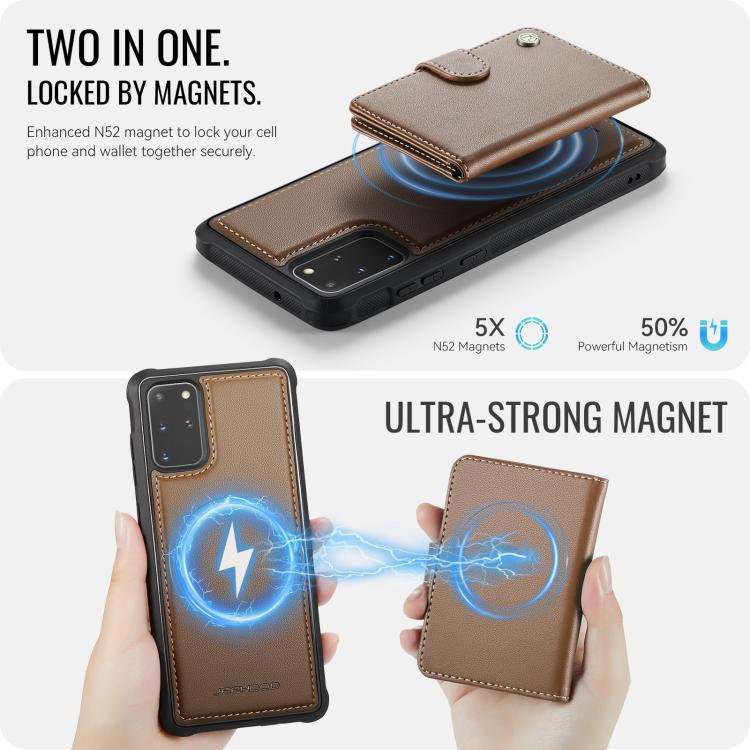 For Samsung Galaxy S20+ JEEHOOD J09 Buckle Card Bag MagSafe Magnetic Style RFID Leather Phone Case