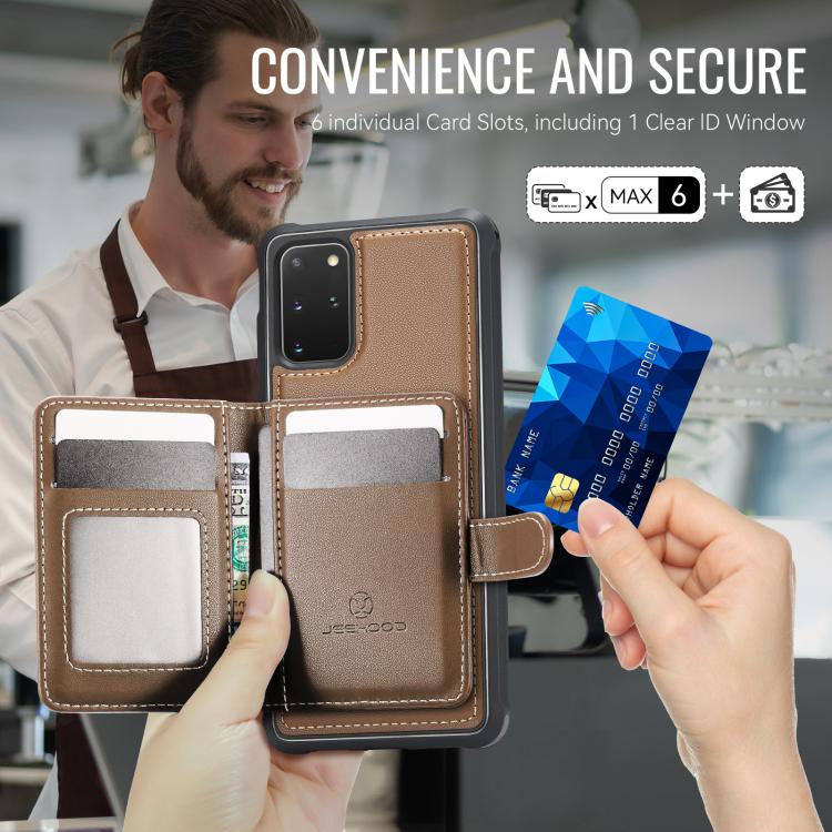 For Samsung Galaxy S20+ JEEHOOD J09 Buckle Card Bag MagSafe Magnetic Style RFID Leather Phone Case