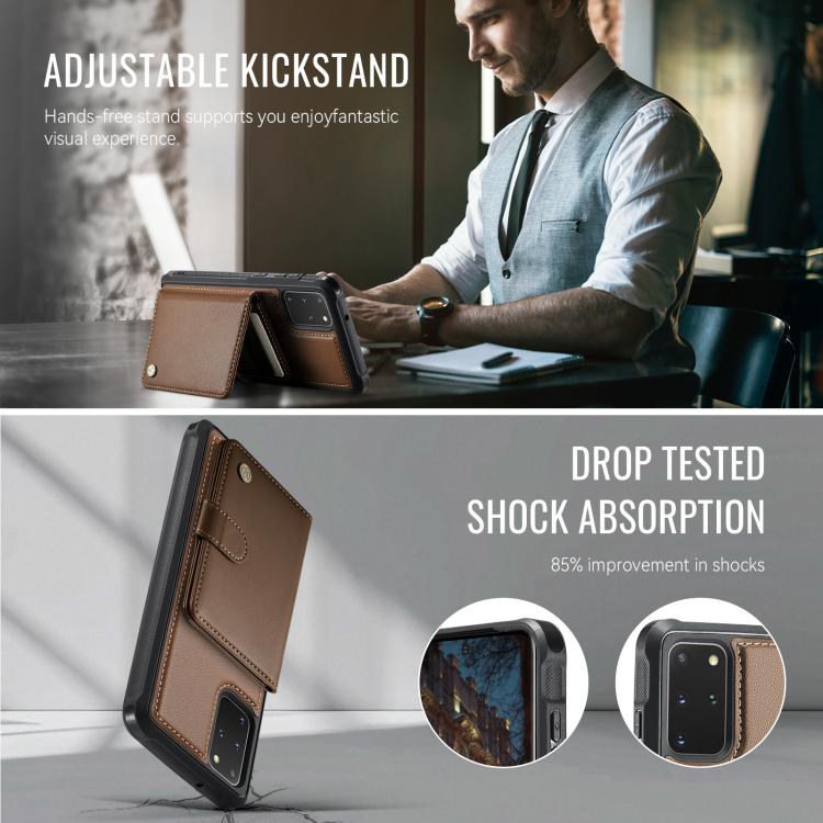 For Samsung Galaxy S20+ JEEHOOD J09 Buckle Card Bag MagSafe Magnetic Style RFID Leather Phone Case