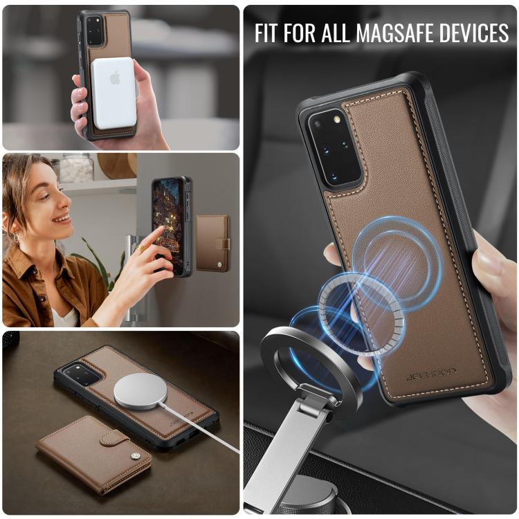 For Samsung Galaxy S20+ JEEHOOD J09 Buckle Card Bag MagSafe Magnetic Style RFID Leather Phone Case