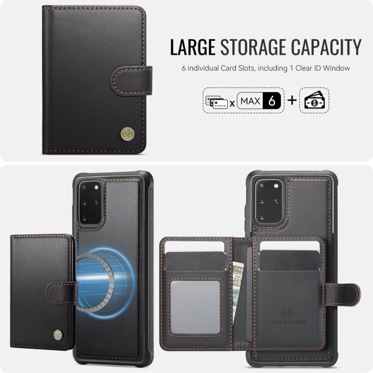 For Samsung Galaxy S20+ JEEHOOD J09 Buckle Card Bag MagSafe Magnetic Style RFID Leather Phone Case