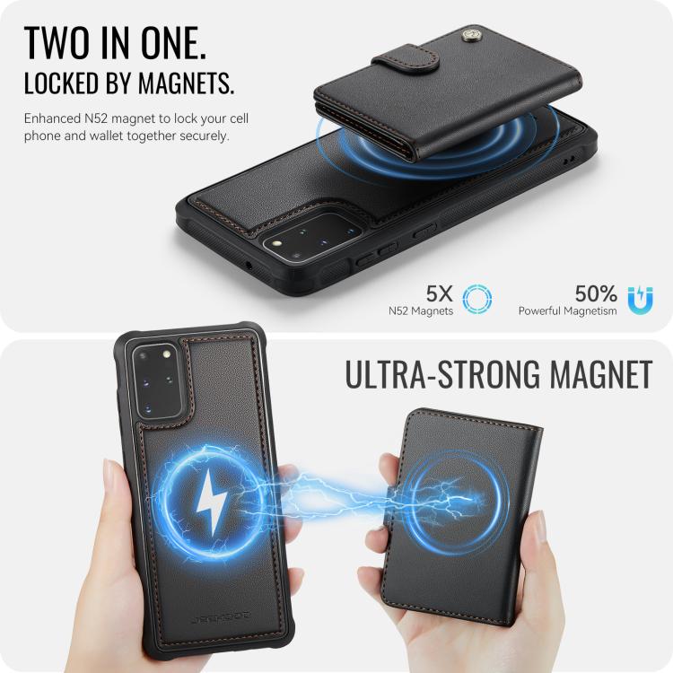 For Samsung Galaxy S20+ JEEHOOD J09 Buckle Card Bag MagSafe Magnetic Style RFID Leather Phone Case