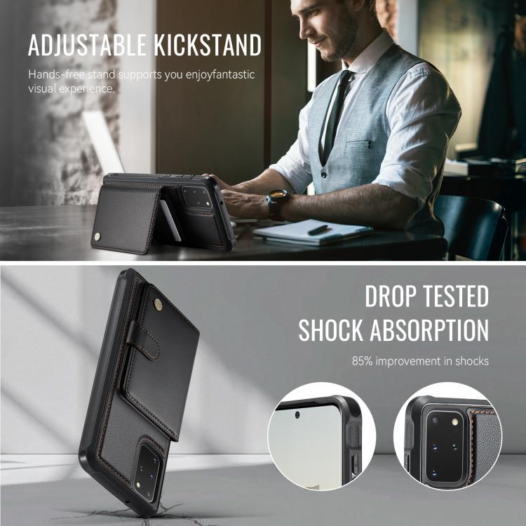 For Samsung Galaxy S20+ JEEHOOD J09 Buckle Card Bag MagSafe Magnetic Style RFID Leather Phone Case