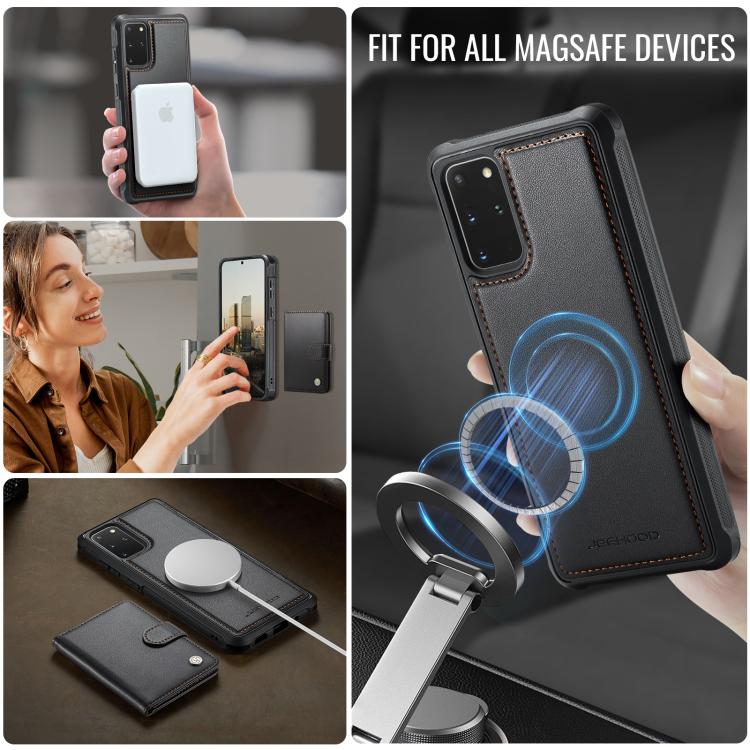 For Samsung Galaxy S20+ JEEHOOD J09 Buckle Card Bag MagSafe Magnetic Style RFID Leather Phone Case