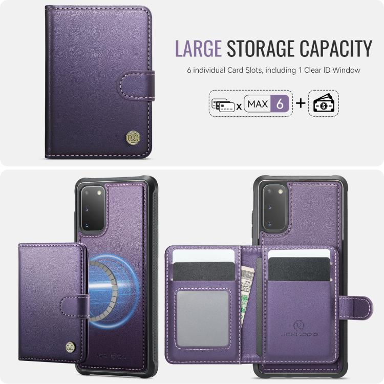 For Samsung Galaxy S20 JEEHOOD J09 Buckle Card Bag MagSafe Magnetic Style RFID Leather Phone Case