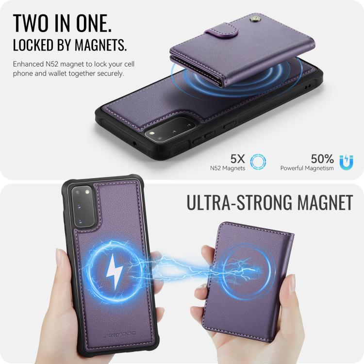For Samsung Galaxy S20 JEEHOOD J09 Buckle Card Bag MagSafe Magnetic Style RFID Leather Phone Case