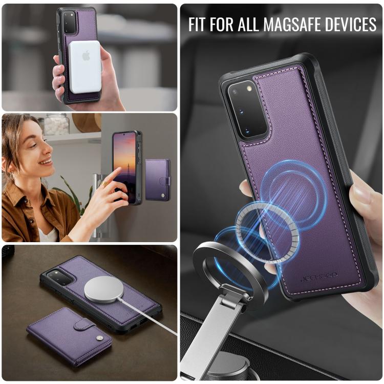 For Samsung Galaxy S20 JEEHOOD J09 Buckle Card Bag MagSafe Magnetic Style RFID Leather Phone Case