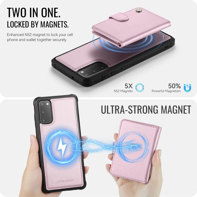 For Samsung Galaxy S20 JEEHOOD J09 Buckle Card Bag MagSafe Magnetic Style RFID Leather Phone Case