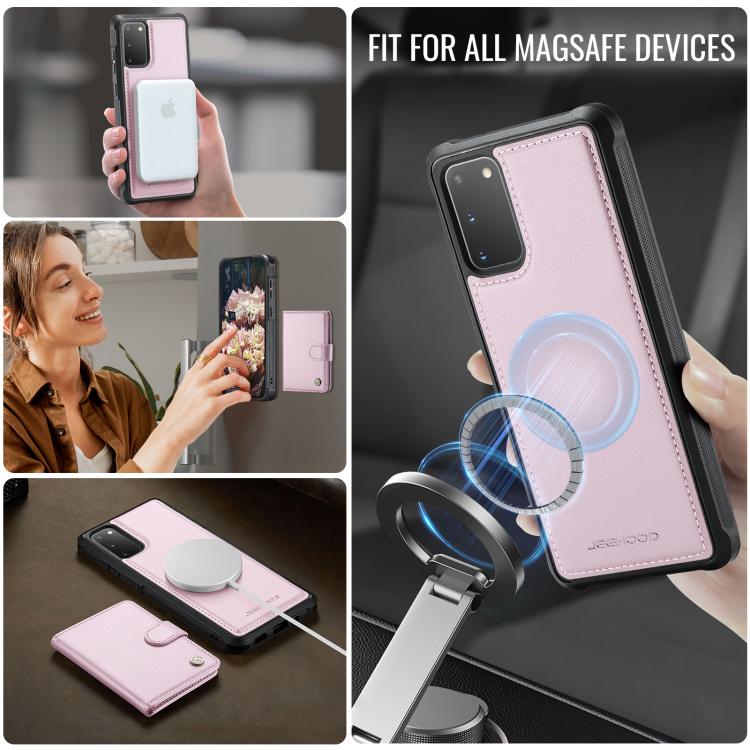 For Samsung Galaxy S20 JEEHOOD J09 Buckle Card Bag MagSafe Magnetic Style RFID Leather Phone Case