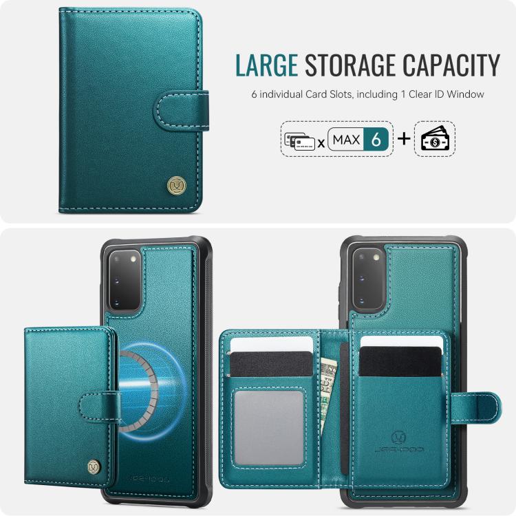 For Samsung Galaxy S20 JEEHOOD J09 Buckle Card Bag MagSafe Magnetic Style RFID Leather Phone Case