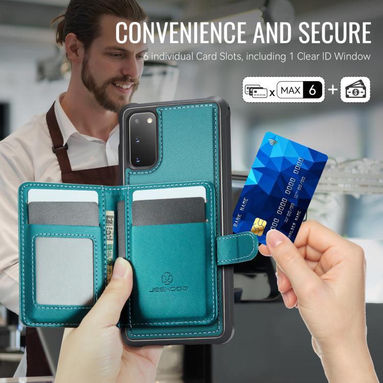 For Samsung Galaxy S20 JEEHOOD J09 Buckle Card Bag MagSafe Magnetic Style RFID Leather Phone Case