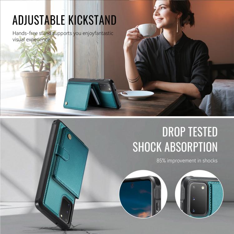 For Samsung Galaxy S20 JEEHOOD J09 Buckle Card Bag MagSafe Magnetic Style RFID Leather Phone Case