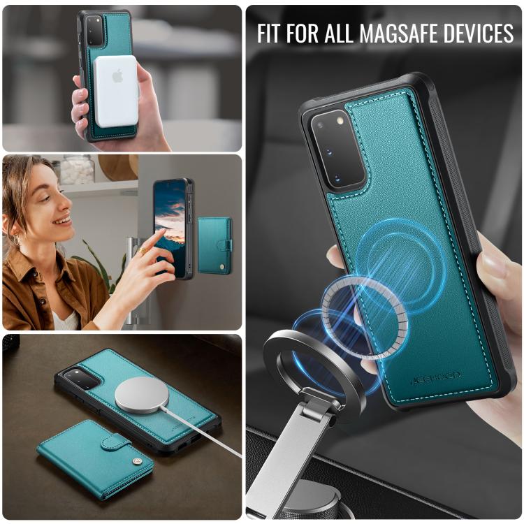 For Samsung Galaxy S20 JEEHOOD J09 Buckle Card Bag MagSafe Magnetic Style RFID Leather Phone Case
