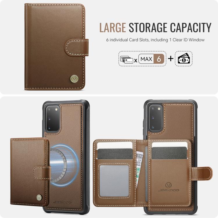 For Samsung Galaxy S20 JEEHOOD J09 Buckle Card Bag MagSafe Magnetic Style RFID Leather Phone Case