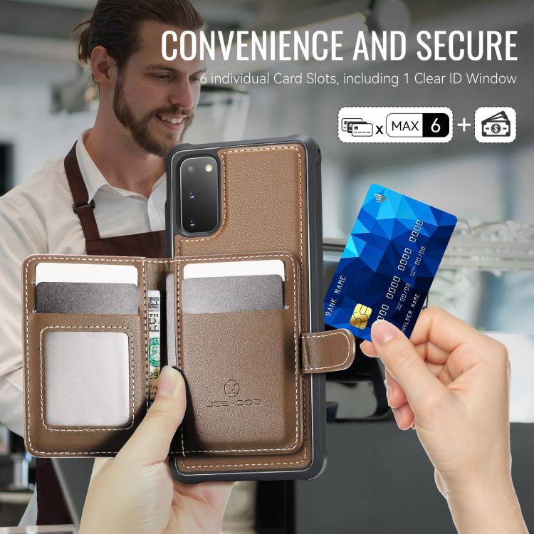 For Samsung Galaxy S20 JEEHOOD J09 Buckle Card Bag MagSafe Magnetic Style RFID Leather Phone Case