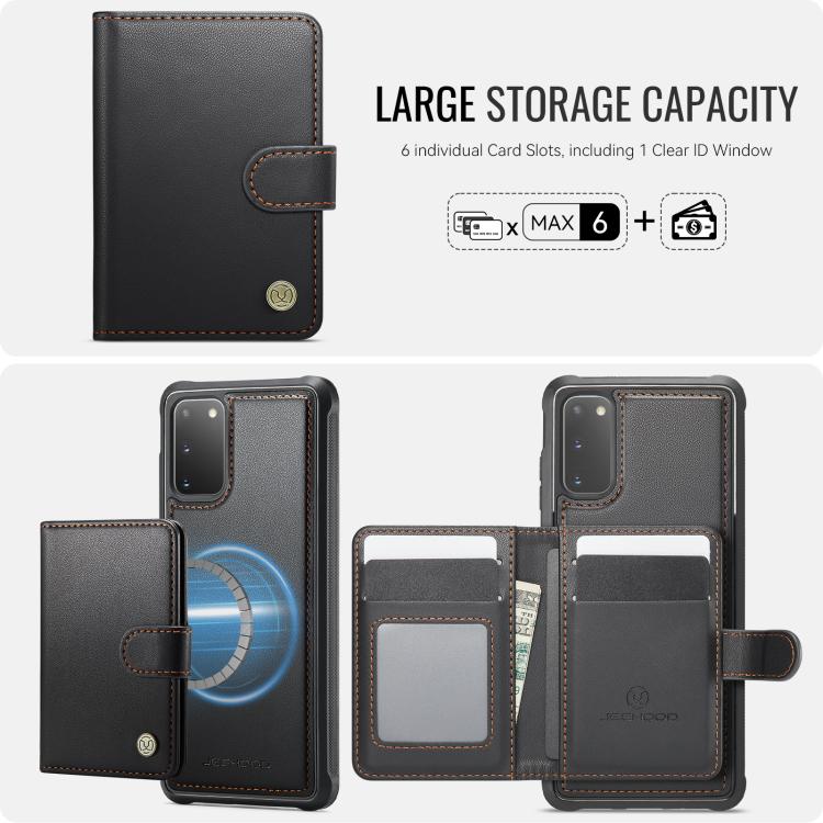 For Samsung Galaxy S20 JEEHOOD J09 Buckle Card Bag MagSafe Magnetic Style RFID Leather Phone Case