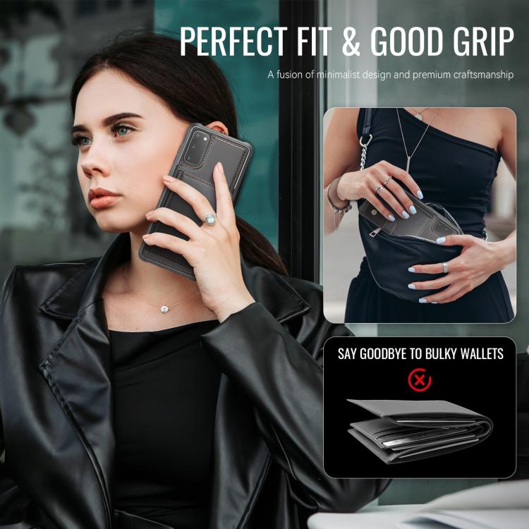 For Samsung Galaxy S20 JEEHOOD J09 Buckle Card Bag MagSafe Magnetic Style RFID Leather Phone Case