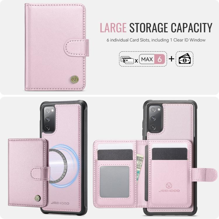 For Samsung Galaxy S20 FE JEEHOOD J09 Buckle Card Bag MagSafe Magnetic Style RFID Leather Phone Case