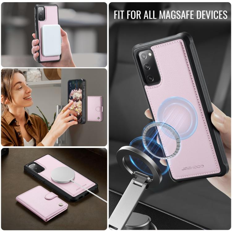 For Samsung Galaxy S20 FE JEEHOOD J09 Buckle Card Bag MagSafe Magnetic Style RFID Leather Phone Case