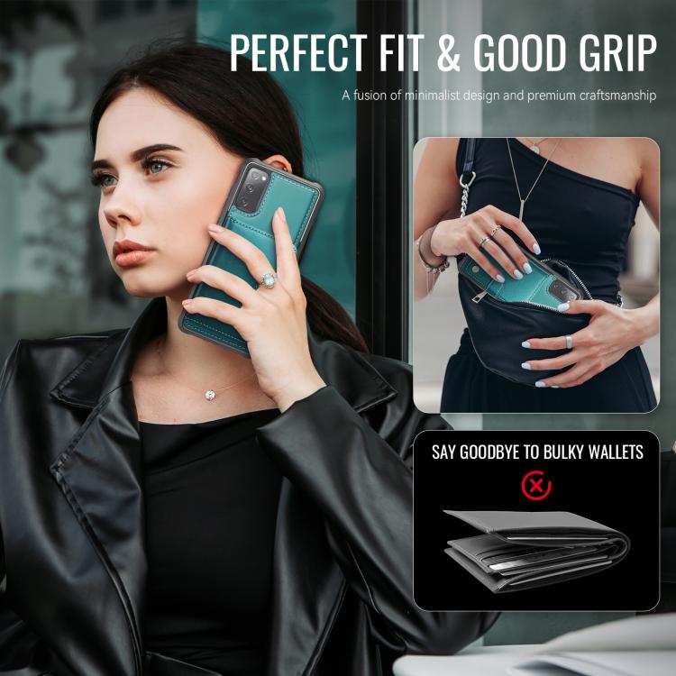 For Samsung Galaxy S20 FE JEEHOOD J09 Buckle Card Bag MagSafe Magnetic Style RFID Leather Phone Case