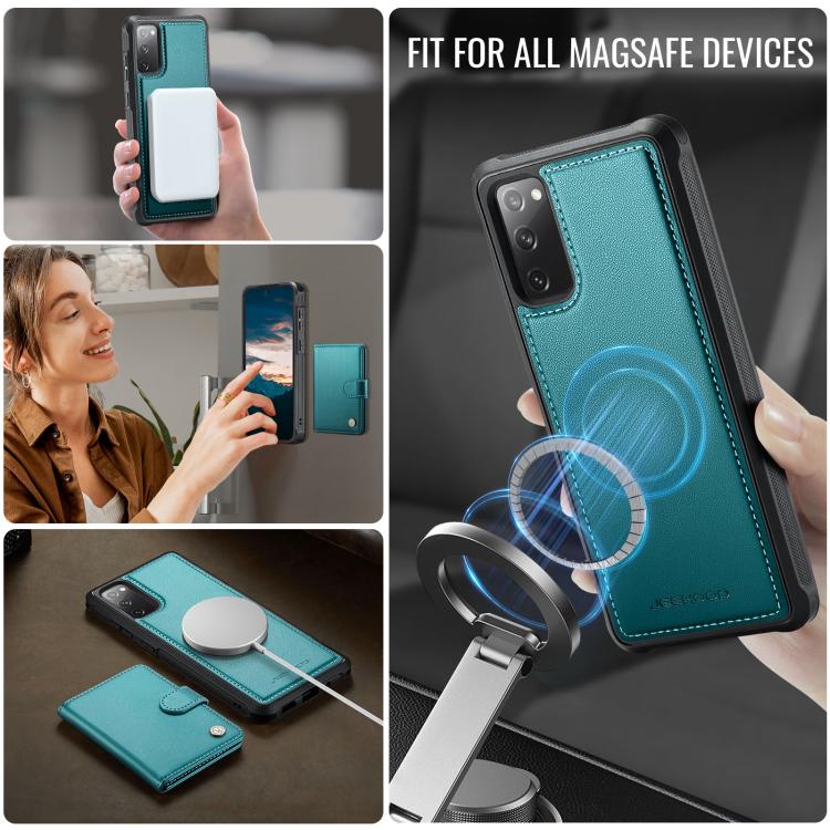 For Samsung Galaxy S20 FE JEEHOOD J09 Buckle Card Bag MagSafe Magnetic Style RFID Leather Phone Case