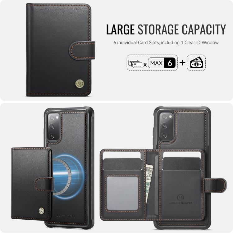 For Samsung Galaxy S20 FE JEEHOOD J09 Buckle Card Bag MagSafe Magnetic Style RFID Leather Phone Case