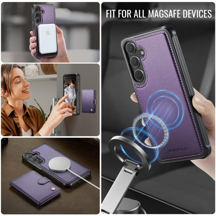 For Samsung Galaxy S26+ 5G JEEHOOD J09 Buckle Card Bag MagSafe Magnetic Style RFID Leather Phone Case