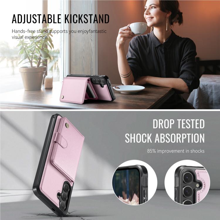 For Samsung Galaxy S26+ 5G JEEHOOD J09 Buckle Card Bag MagSafe Magnetic Style RFID Leather Phone Case