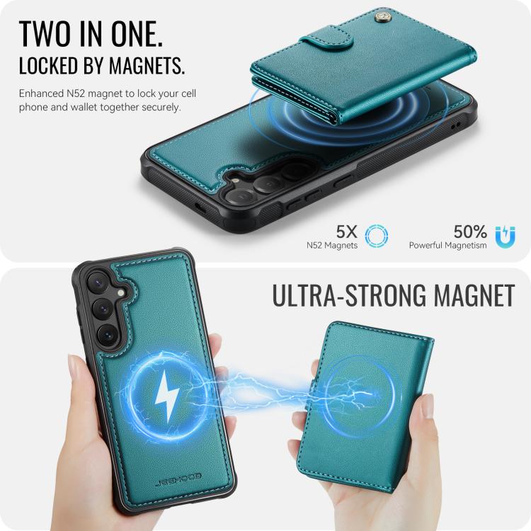 For Samsung Galaxy S26+ 5G JEEHOOD J09 Buckle Card Bag MagSafe Magnetic Style RFID Leather Phone Case
