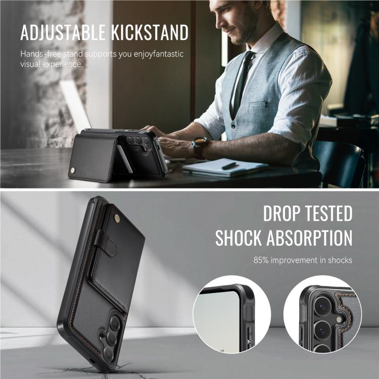 For Samsung Galaxy S26+ 5G JEEHOOD J09 Buckle Card Bag MagSafe Magnetic Style RFID Leather Phone Case