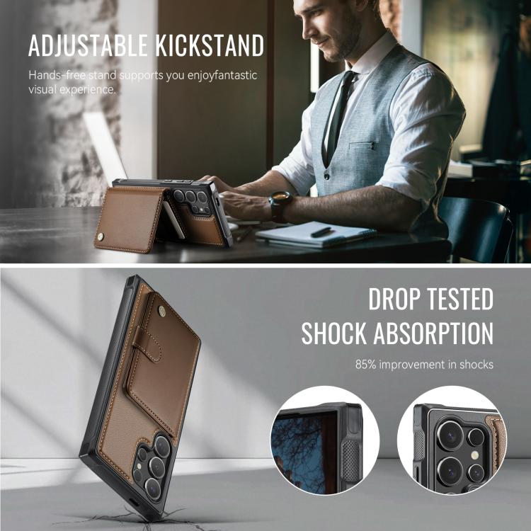 For Samsung Galaxy S26 Ultra 5G JEEHOOD J09 Buckle Card Bag MagSafe Magnetic Style RFID Leather Phone Case